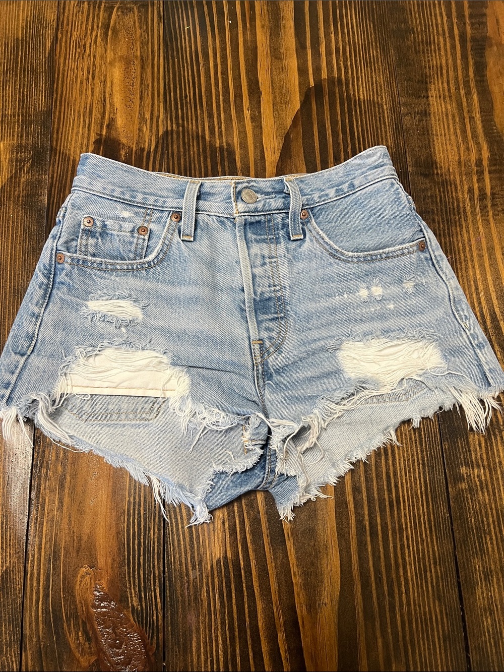 Levi’s High-Rise Light Blue Distressed Denim Shorts - Women